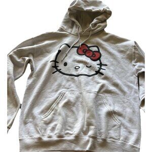 Hello Kitty Women’s Sz Large Sweater Hoodie Sanrio White Wink Hello Kitty